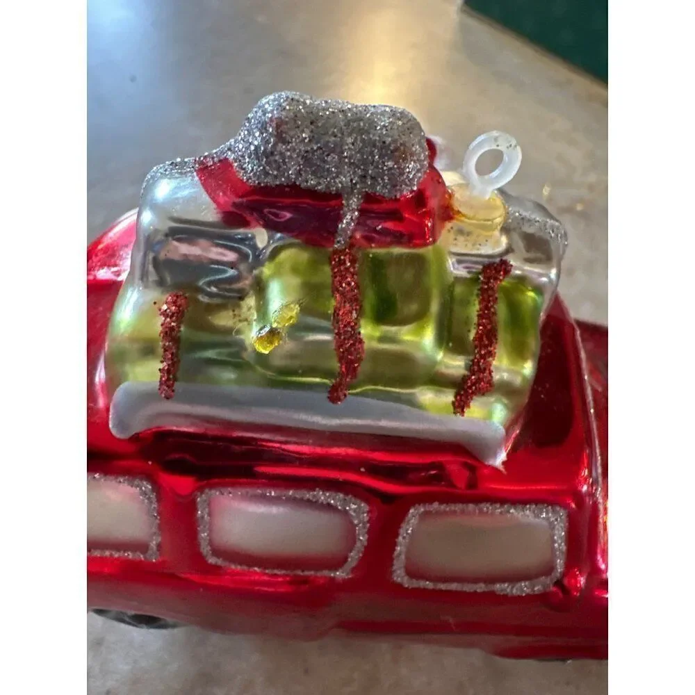 Santa Clause in Red Station Wagon Glass Handblown‎ Ornament